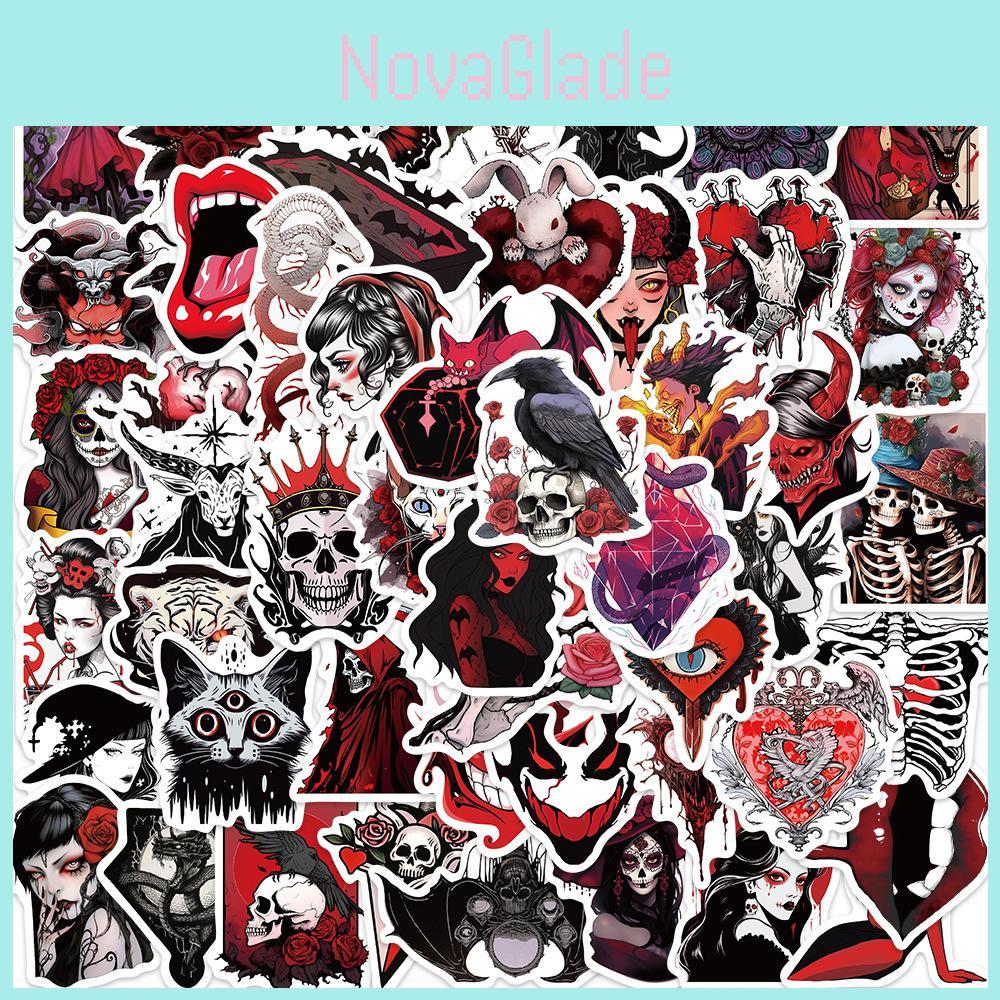 50 Cute And Waterproof Horror Skull And Girl Doodle Stickers For Guitar Notebook And Luggage Decoration