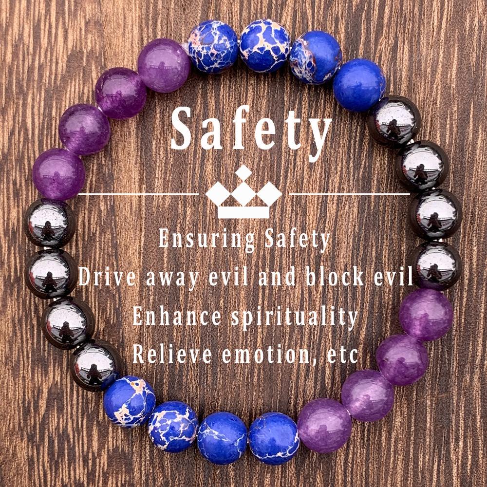 8mm amethyst, hematite, and aquamarine mixed hand-woven beaded bracelet