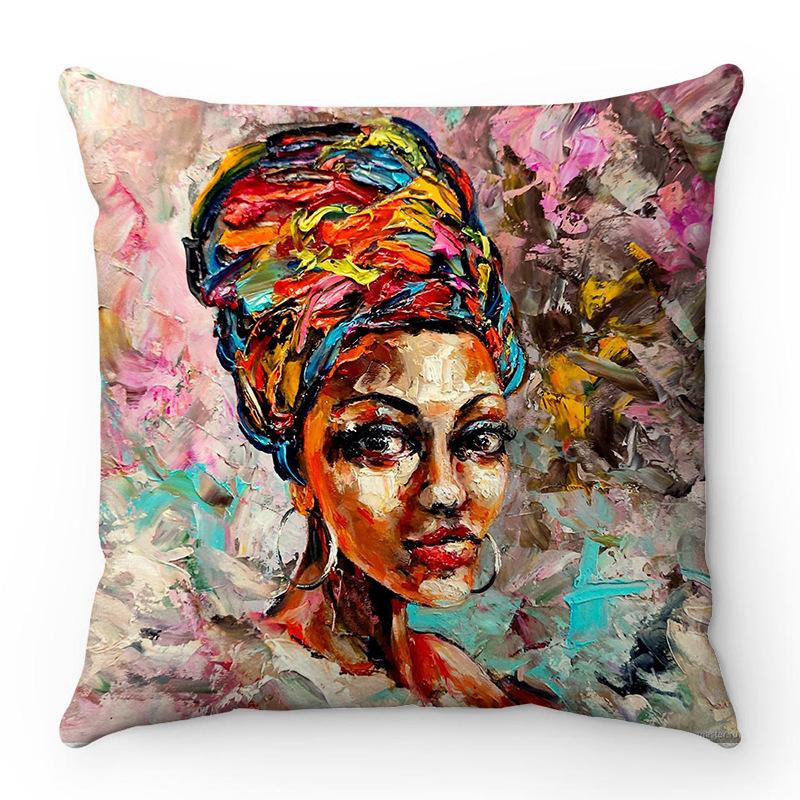 African Women Creative Collection Digital Printing Short Plush Pillow Covers For Car Sofa Office Cushion Cover Home Goods