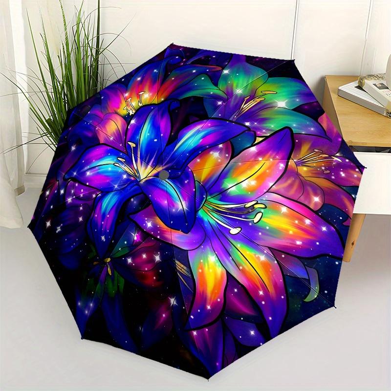 1pc Cosmic Floral Mandala Umbrella with Plastic Handle,Suitable for All Seasons Home Travel Outdoor UmbrellaB1589