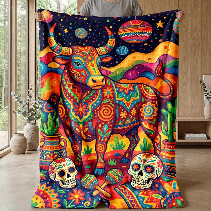 Sunflower Cow Tower Theme Blanket Lightweight Warm Flannel Blanket Decorative Throw Blanket for Home Decoration