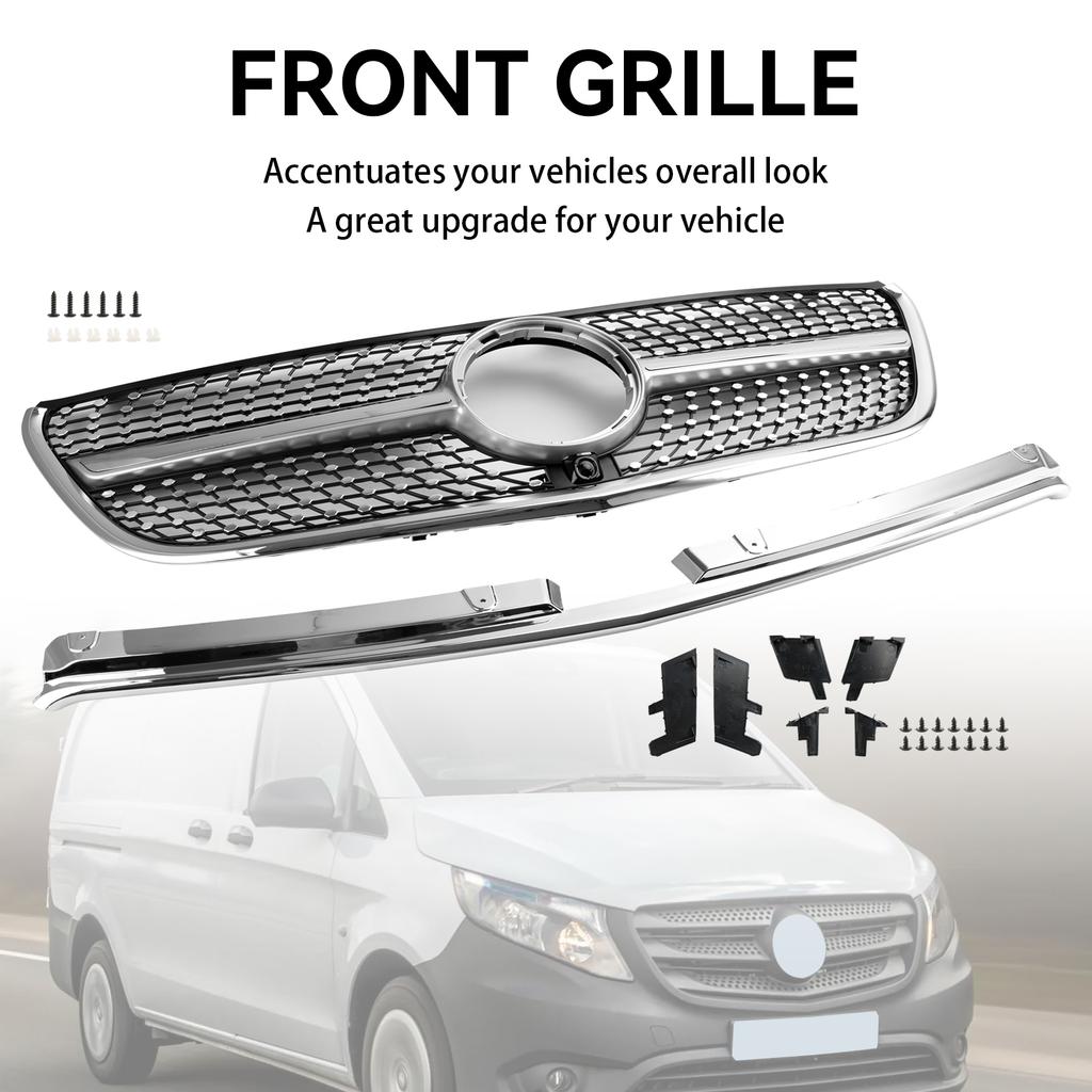 Diamond Front Bumper Grill Grille Fit Mercedes Vito W447 2015-19 GT Stlye