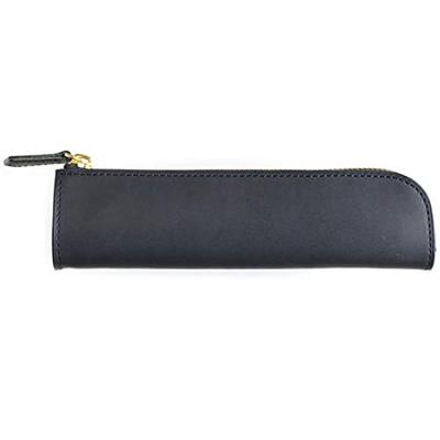 Waki Stationery Original Genuine Leather Leather Zipper Pen Case Navy Japanese-made Vegetable-Tanned L-shaped