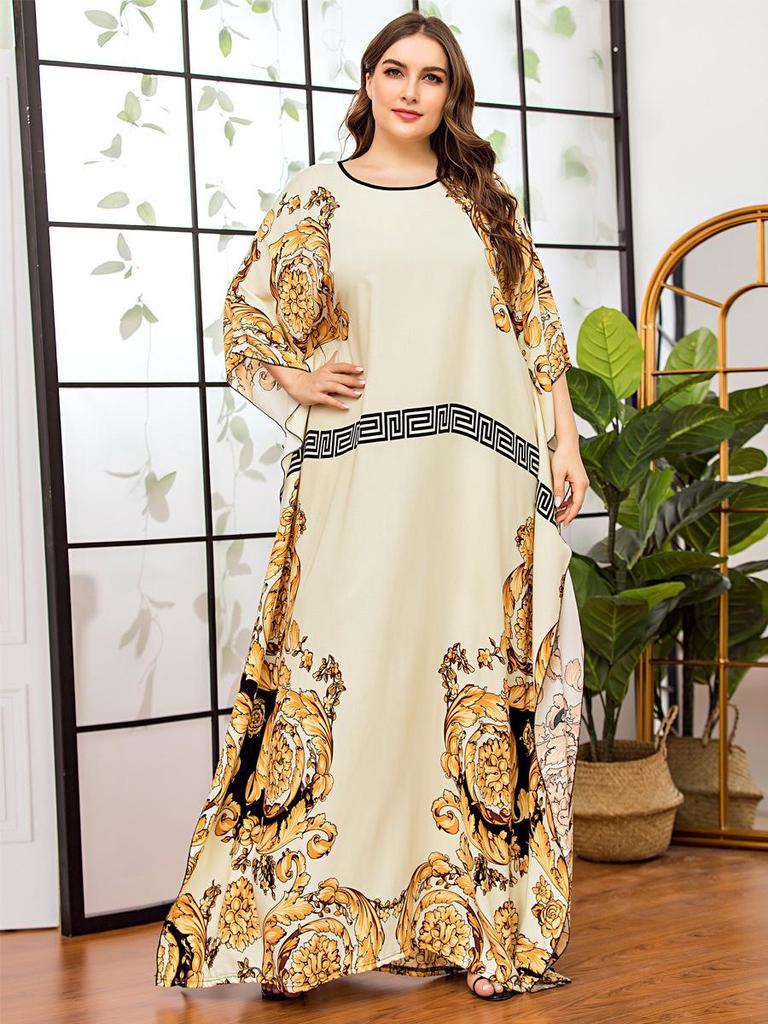 2024 Batwing Sleeve Plus Size Women's Islamic Print Top