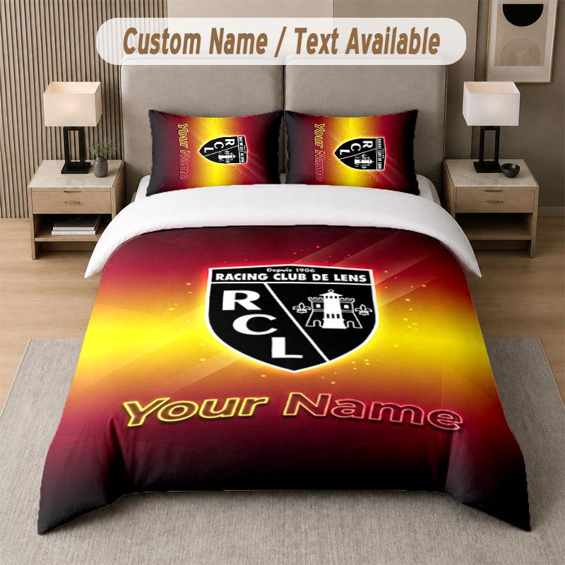 Custom Bedding Set Racing Club De Lens Pattern, Print Name Text 1 Duvet Cover Plus 2 Pillowcases Home Textile