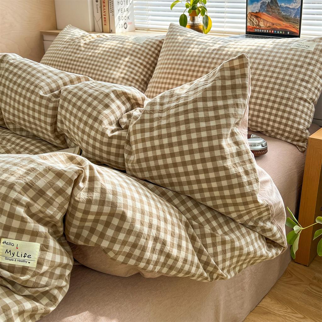 Class A Unprinted Wind Bed, Pure Cotton Four-piece Set, Cotton Quilt Cover, Bed Hat, Bed Sheet Quilt Cover, Student Dormitory Three-piece Set 1