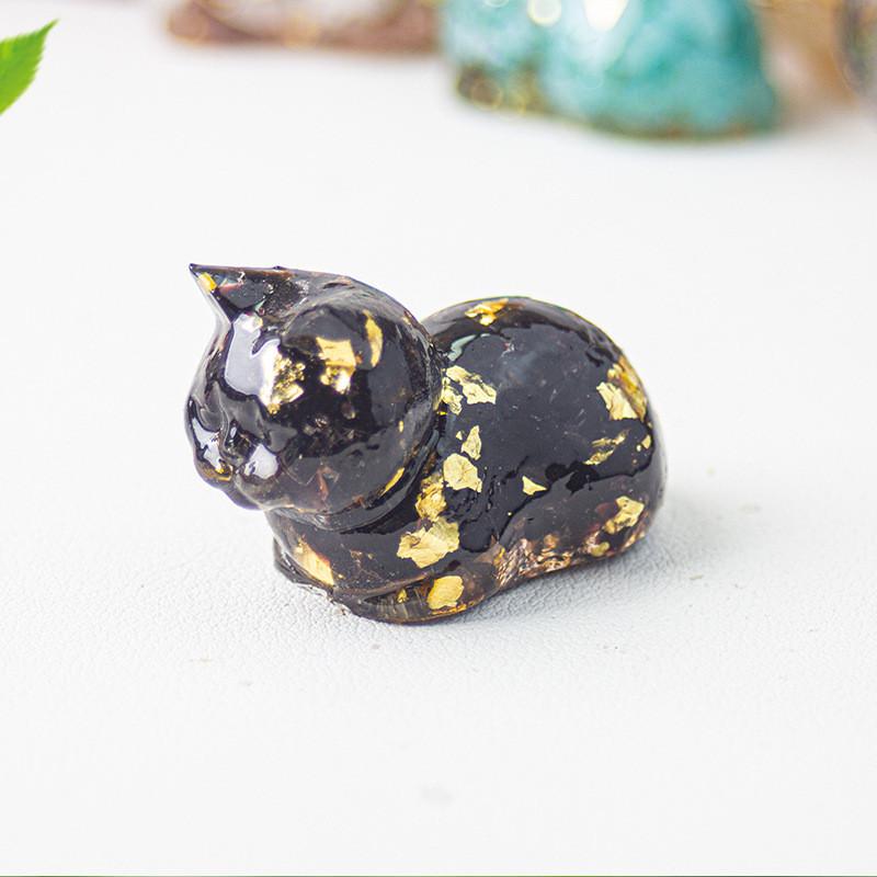 Cute Cat Resin Art Figurine With Crystals For Home Office Decor Gift For Kids