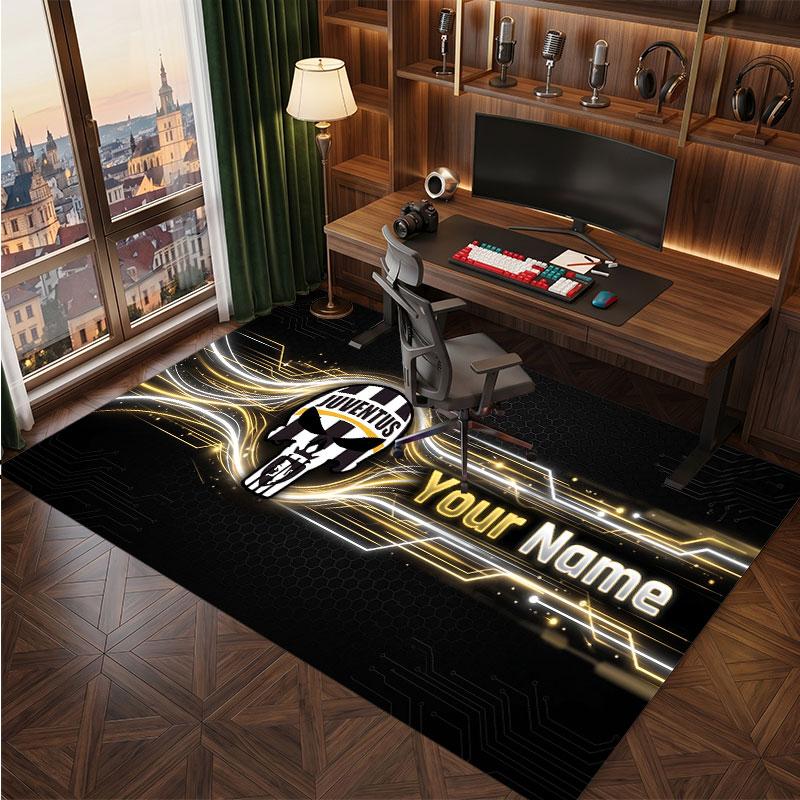 Juventus FC Custom Crystal Velvet Rug, Personalized Name Text Print, Football Logo Soft Non‑Slip Floor Mat Home Decor Gift