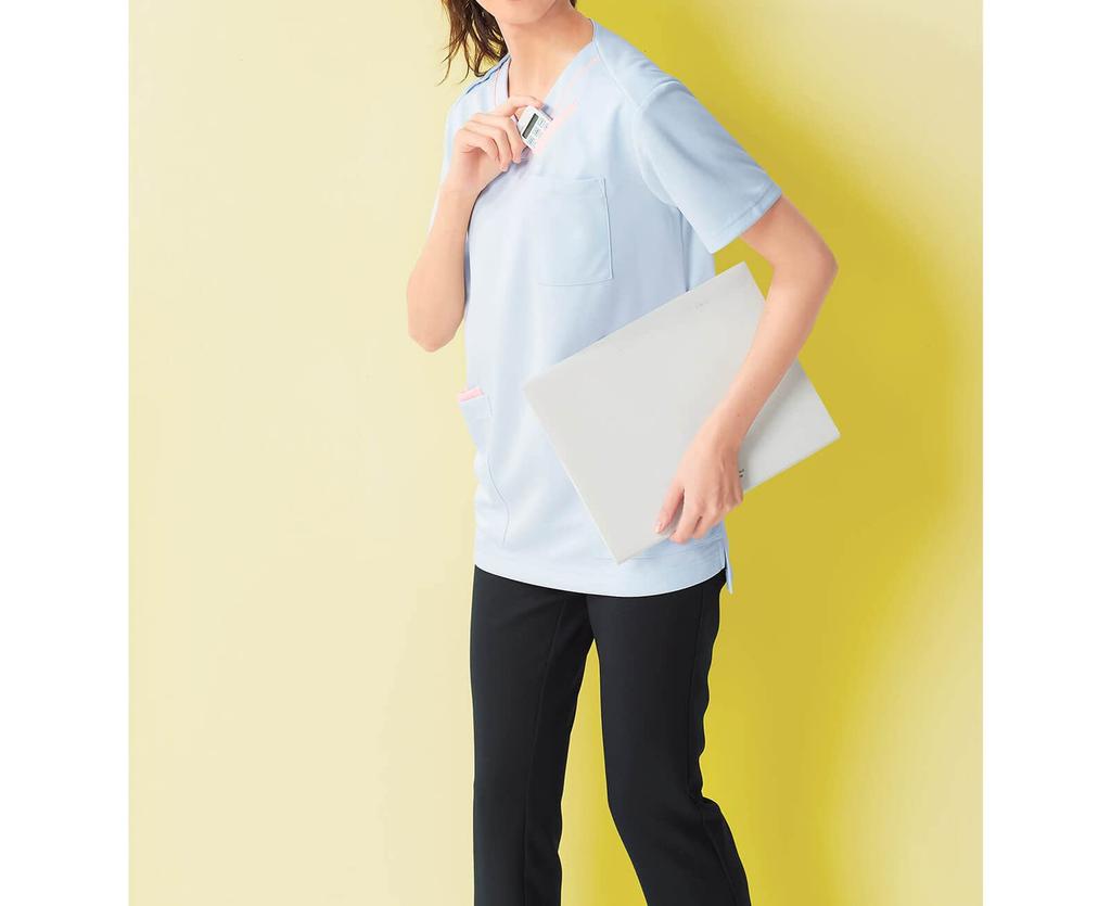 Anfamie Nurse Scrubs, Powder Stretch, Color-Coordinated Pockets, Antibacterial, Odor Resistant, Opaque, Moisture-Wicking, Quick-Drying, Navy X Burgund