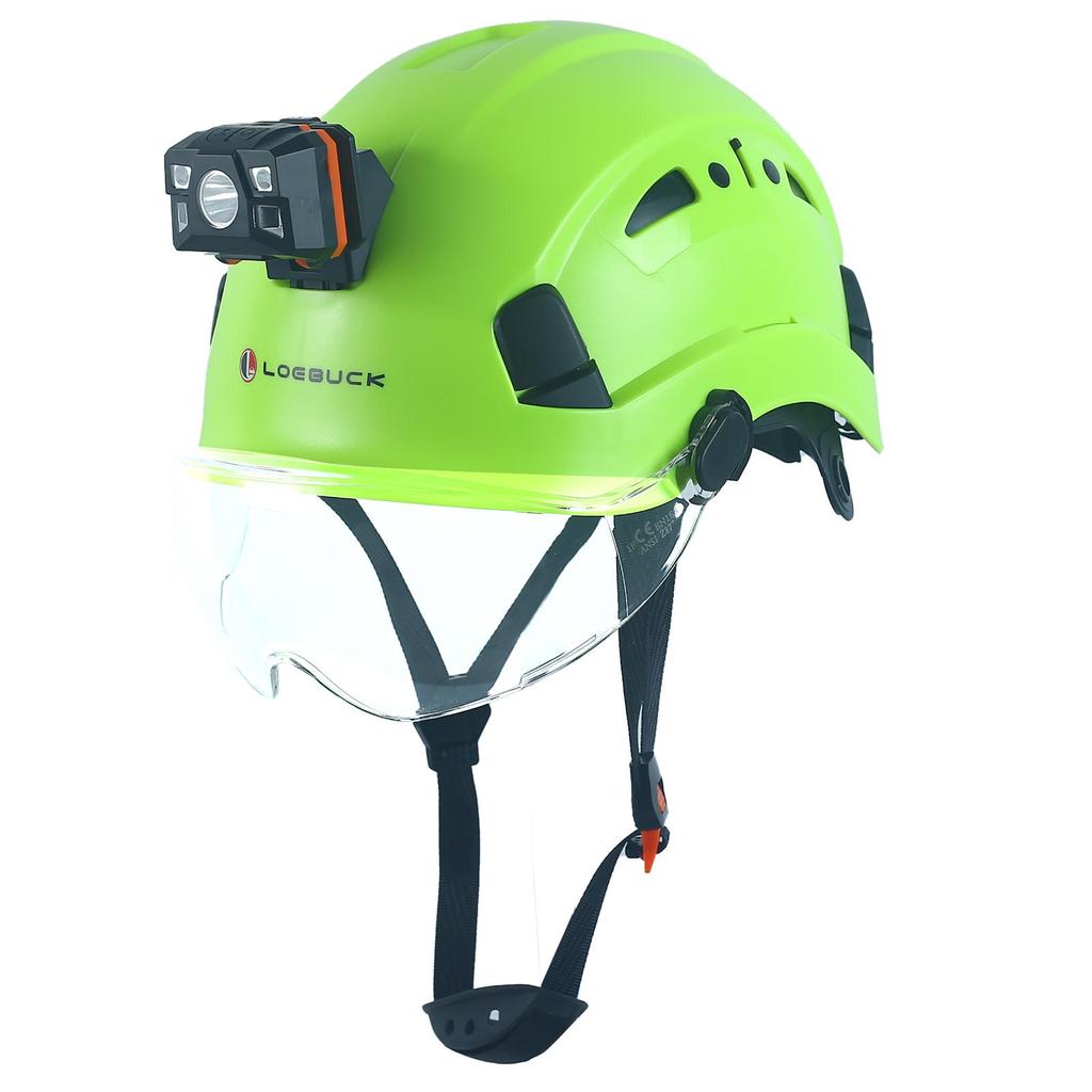 LOEBUCK Safety Helmet with Goggles & LED Headlight, Industrial Hard Hat for Construction Work 53-64cm