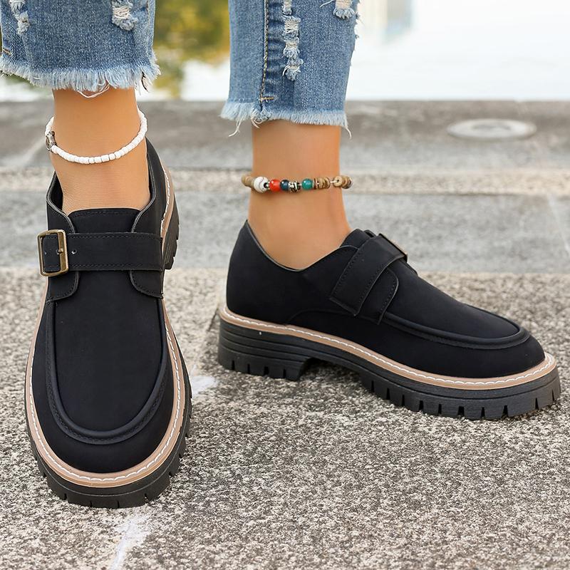 Fashion British Style Brown Pu Leather Loafers for Women Vintage Buckle Strap Platform Shoes Woman Thick Sole Anti Slip Casual Shoes