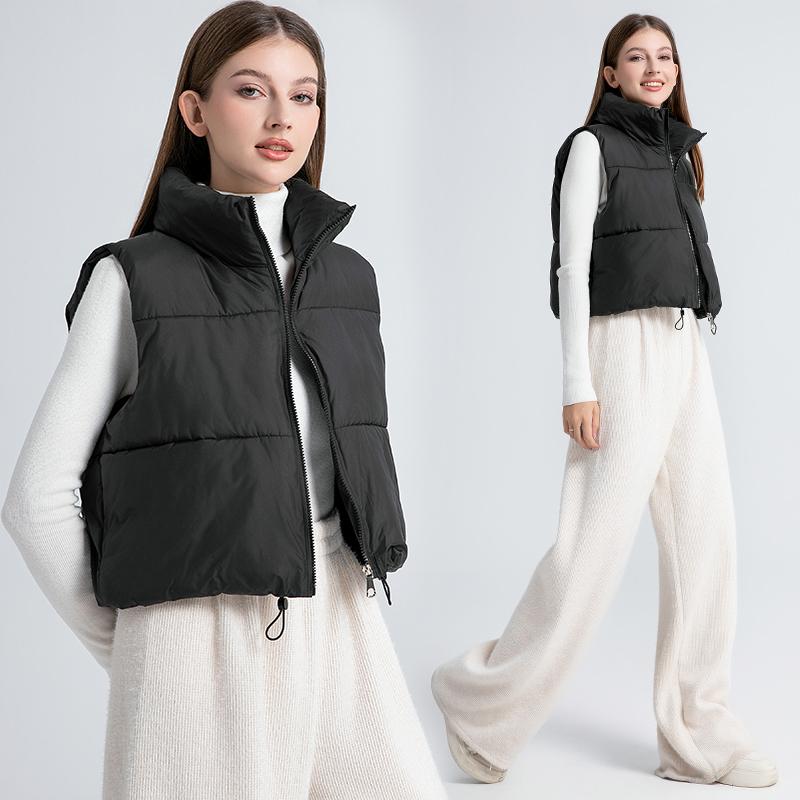 Solid Stand Collar Short Autumn Winter Jacket Coat Parka Vest Women M-XL