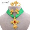 Ensemble de bijoux éthiopiens plaqués or, croix, pendentif, collier, boucles d'oreilles, bague, cadeaux de dubaï pour femmes, ensemble de mariée de mariage érythréen