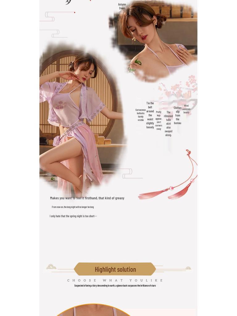 Women's Retro Hanfu Chiffon Lingerie Set with Digital Print