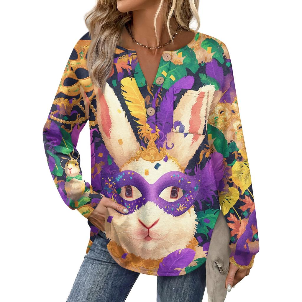 Women's Carnival Printed Fashion Long Sleeve Button Hoodie Top