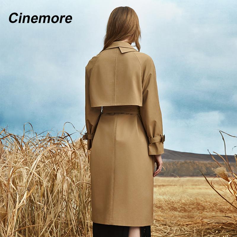 Cinemore Trench Coat for Women Long Windbreaker Jacket Casual Solid Loose Windproof Overcoat Lapel Belted Fashion Chic Lady Coat