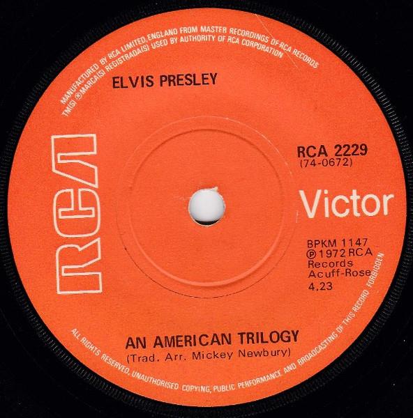

7-дюймовая пластинка ELVIS PRESLEY An American Trilogy RCA2229 RCA VICTOR 1972 UK Rock Б/у