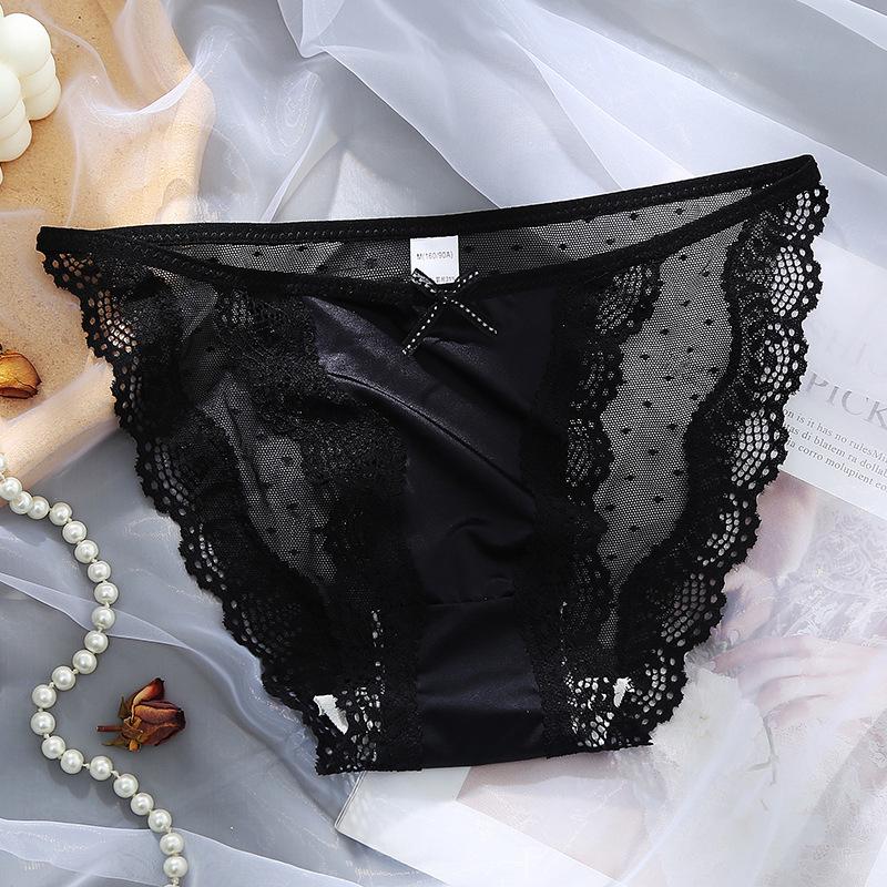 Satin Lace High-Cut Ice Silk Panties - Pure Cotton, Sexy Style for Women XL (60-70 kg) чёрный