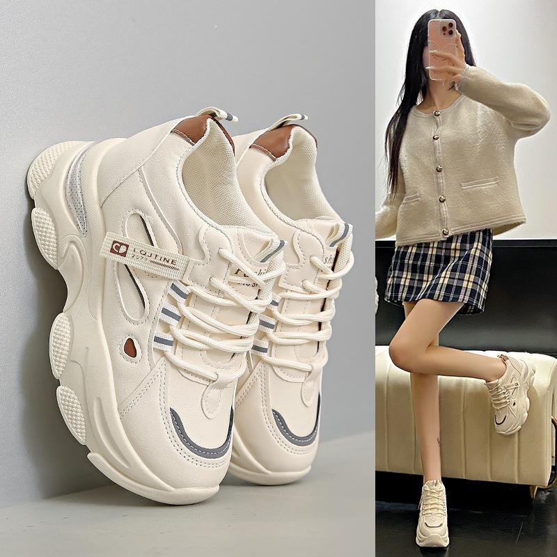 Inner height-increasing dad shoes 22 autumn new height-increasing and thin single shoes sports thick-soled leisure 35 белый