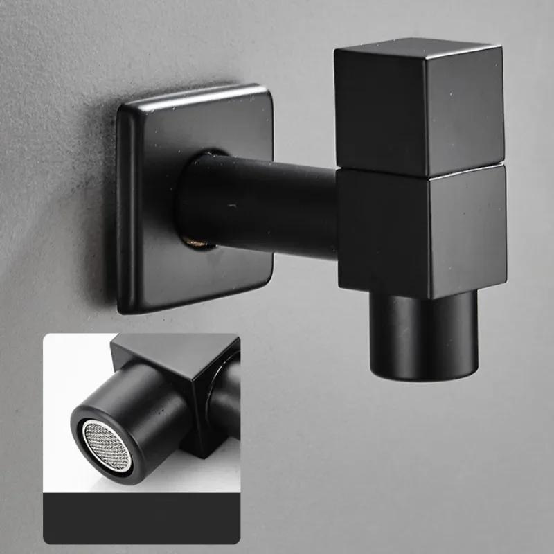

American style Brass Washing Machine Taps Wall Mounted Black Square Mop Taps Quick Opening Single Cold Water Bathroom Faucets