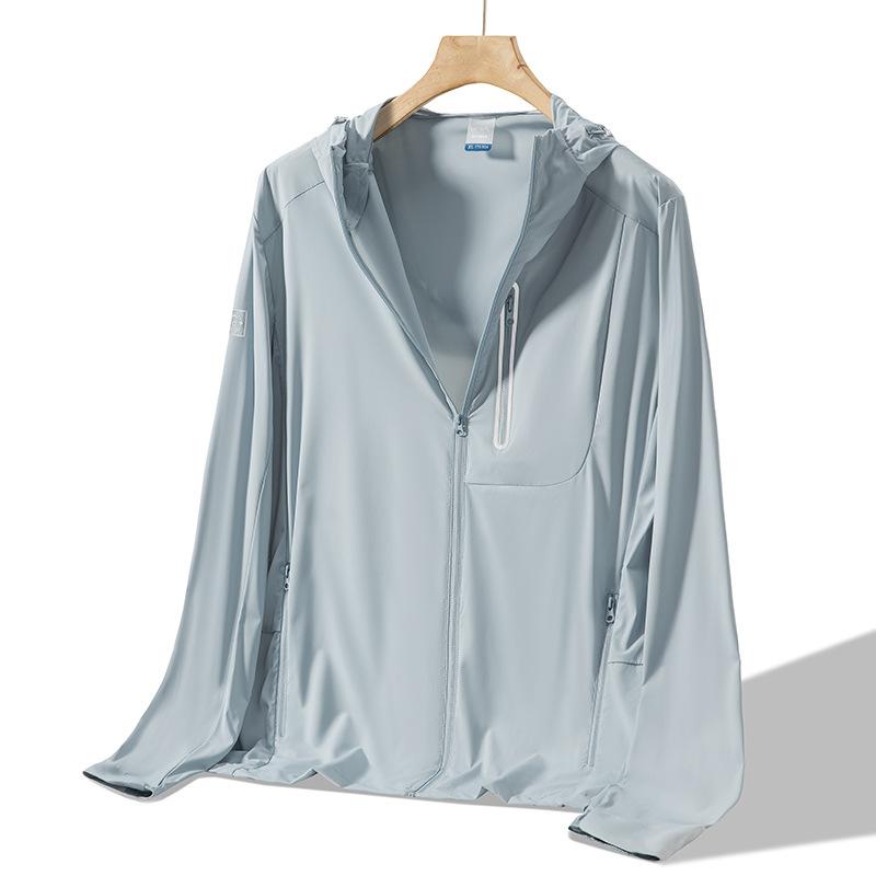 Sunscreen clothes men's summer outdoor high-end camping ice feeling ultra-thin cycling hooded UV-proof zipper pocket