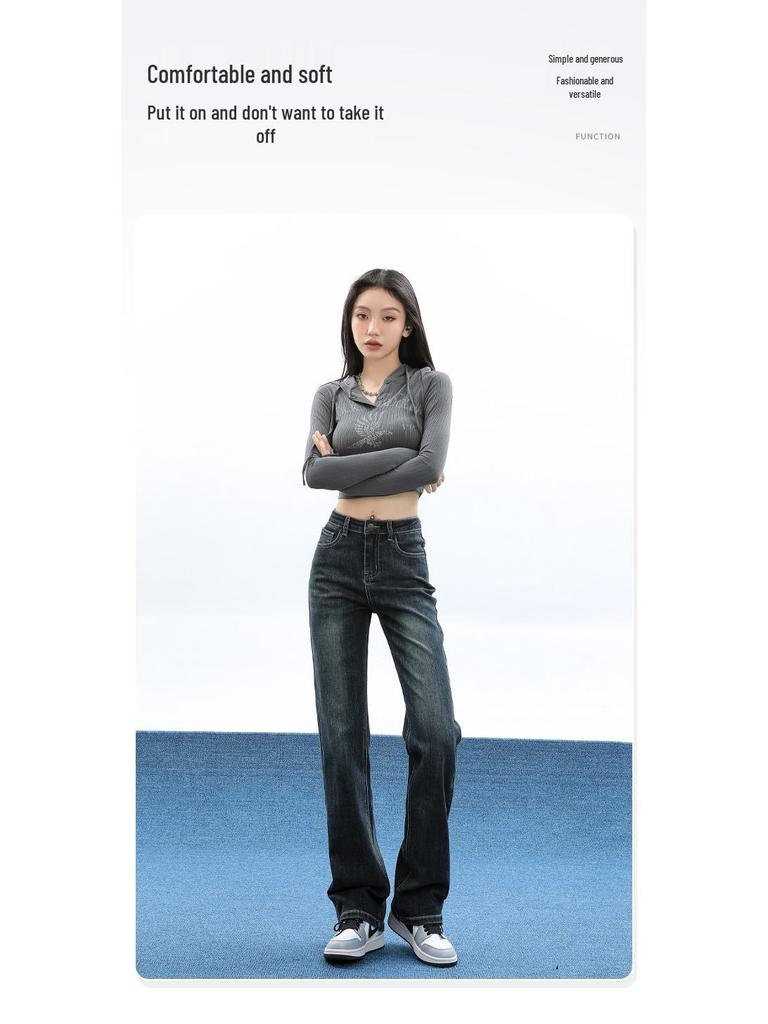 High-Waisted Slim Straight-Leg Jeans for Women, 2026 Spring/Autumn Trend, Floor-Length Cigarette Pants for Tall Figures.