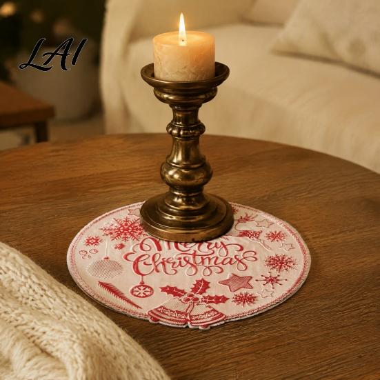 Holiday Dining Table Decor Round Christmas Placemat 15 Inch Waterproof Place Mat Heat Theme Resistant PVC Mat for Party Festive Setting Accessories