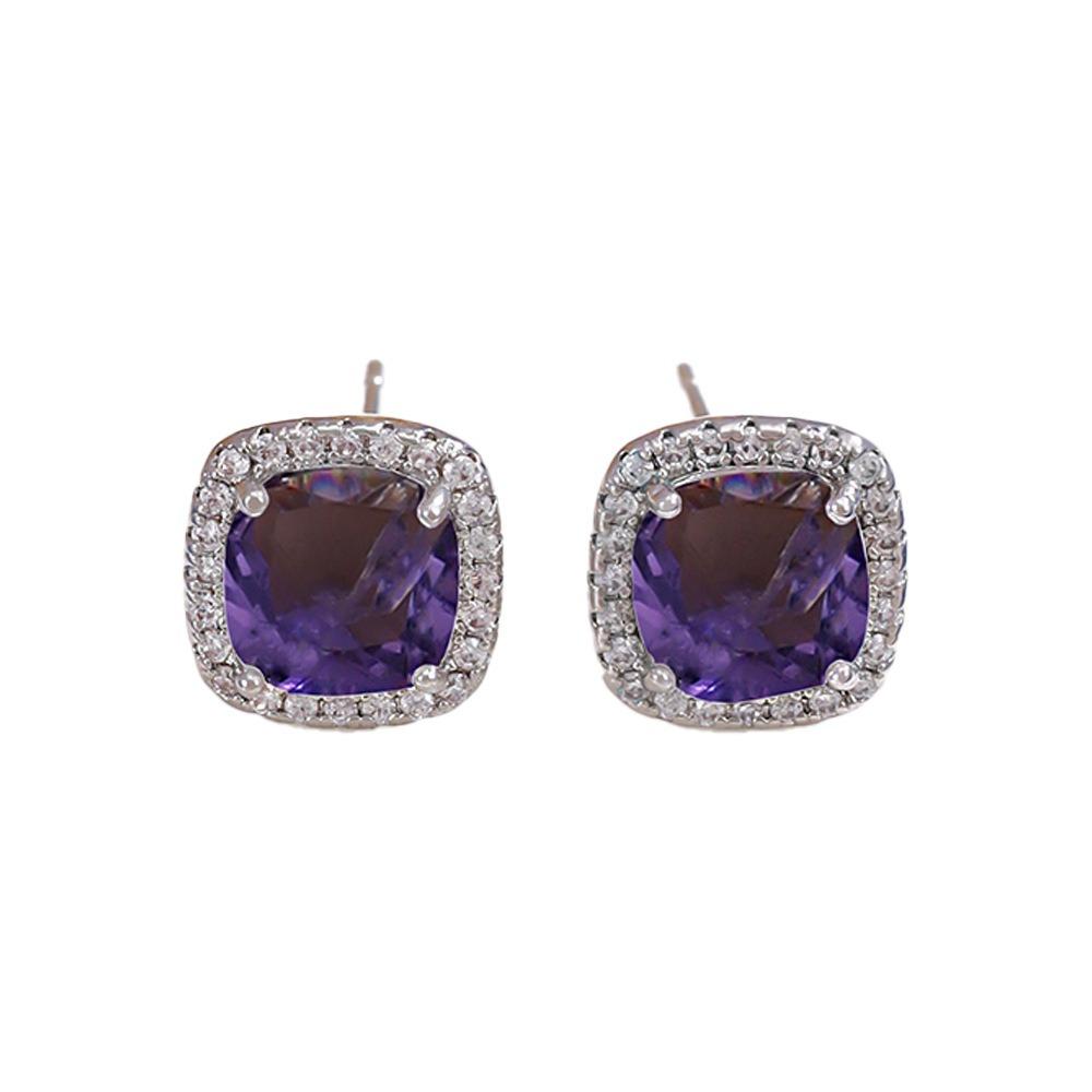 New Korean Classic Multiple Color Options Shining Dopamine-colored Zircon Square Stainless Steel Stud Earrings for Women Jewelry