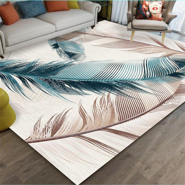 Feather Print Floor Mat Living Room Large Area Anti-Slip Carpet Bedroom Room Bedside Blanket Home Decor