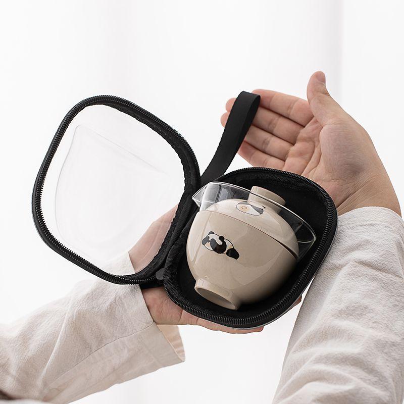 Panda Kuaike Cup Tea Set Including 1 Teapot  2 Cups, Portable Travel Teaware, Outdoor Portable Bag, Kung Fu Tea Brewing Teapot