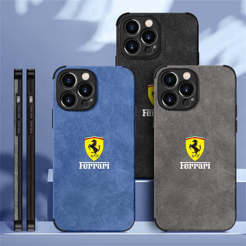 Custodia per Telefono Tutta Inclusa in Scamosciato per Auto Ferrari per iPhone 16 15 13 14 Pro Max Mini 8 XR XS 16 Plus 15Pro Max Cover Guscio Adesivo