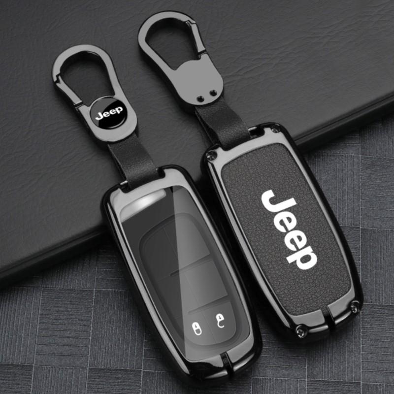 Zinc Alloy Leather Car Key Case for Jeep Grand Cherokee WK2 Wrangler JK Commander Renegade Compass Auto Accessories