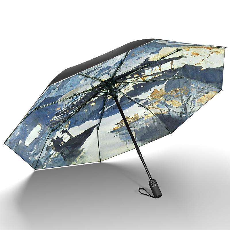 New automatic Guochao antique folding vinyl sunscreen parasol umbrella