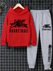 A Casual And Simple Grey Hoodie Sweatshirt Set For 3-12Y Boys With Basketball Pattern Prints, Suitable For Daily Outings