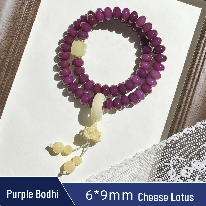 Zen Style Bodhi Root Bracelet with Lotus Pendant for Women, 108 Pink Beads