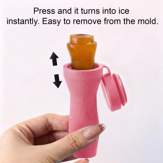 Striped Silicone Ice Stick Tray, Food Grade Narrow Ice Cube Mold for Bottles, Easy Release Ice Maker with Leakproof Lid