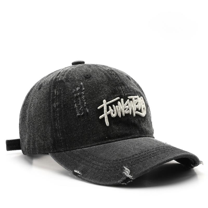 Japanese Retro Washed Denim Letter Embroidered Cap Outdoor Sports Mens Travel Sun Hat Baseball Cap Classic Versatile Comfortable
