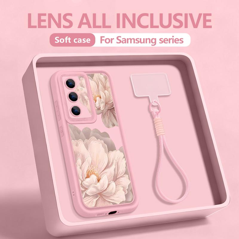 Wrist Lanyard Phone Case For Samsung Galaxy S26 S24 S25 Ultra S23 S25 FE A57 A17 A56 A16 A55 A54 A15 A25 Floral Print Back Cover