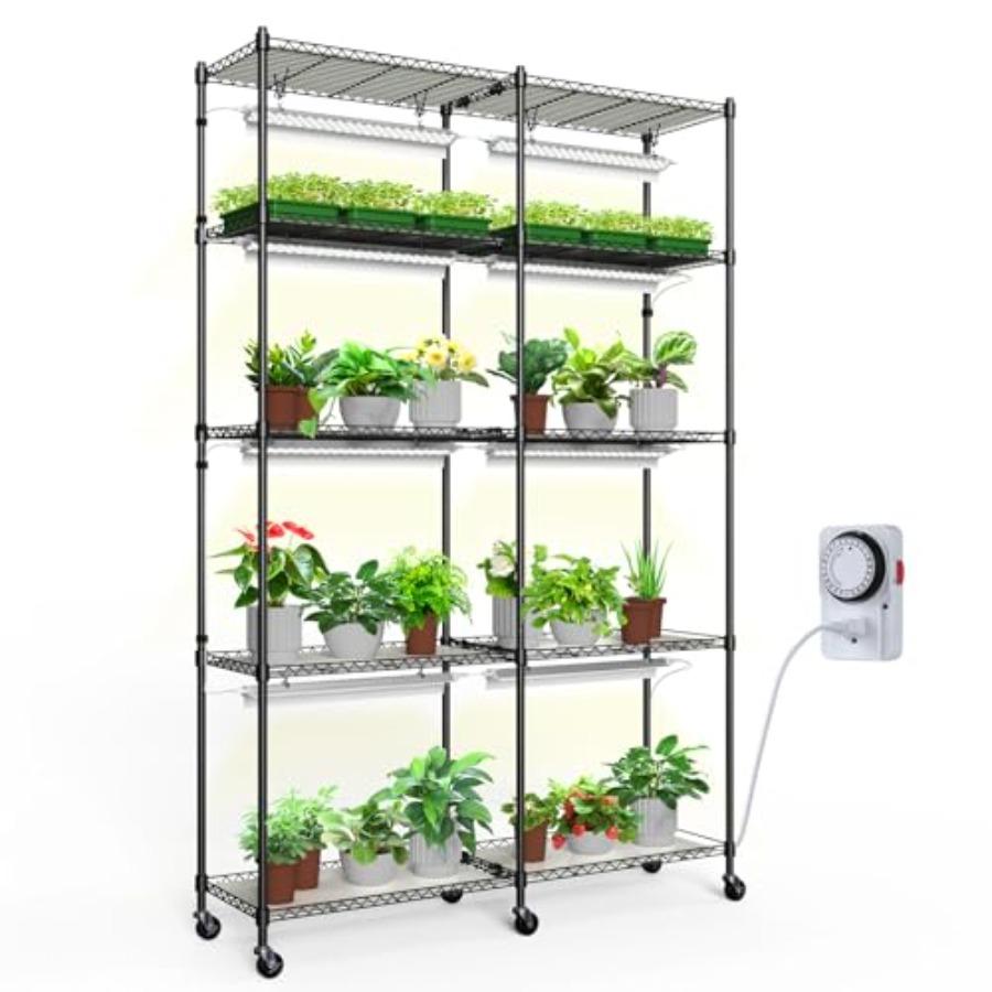 5-Tier Tall Metal Plant Stand with 20W Full Spectrum Grow Lights for Indoor Plants 47x13.8x70.9IN Light Color: White Ideal for