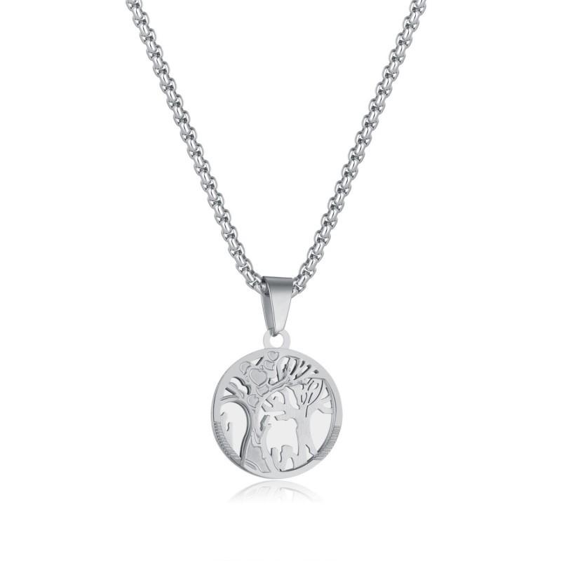 Hip Hop Retro Titanium Steel Hot Selling Hollow Out Life Tree Pendant Versatile Stainless Necklace Men