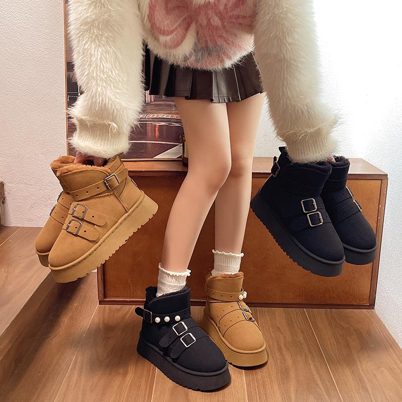 Fashion Women's Snow Boots Buckle Decoration Thick-soled Winter Warm Plush 2024 Hot Sale Fashion Solid Color Casual Comfortable Boots