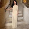 KD European and American Summer Temperament Elegant Diagonal Collar Off-shoulder Waist Long Solid Color Dress