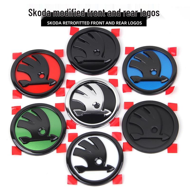 Compatibil cu Skoda: Embleme Negre Față & Spate Octavia, Fabia 80MM, Emblemă Spate 90MM