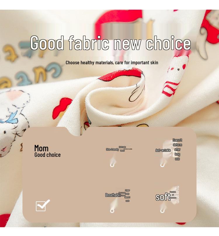 Girls' Cute Apple Pajama Set, Spring/Autumn 2025 - Pure Cotton, Long Sleeve & Pants, Cartoon Design Homewear