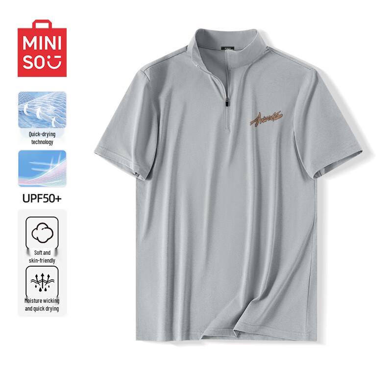 MINISO Men s Quick-Dry Sun Protection Half-Zip Polo T-Shirt with Graffiti Logo 3XL