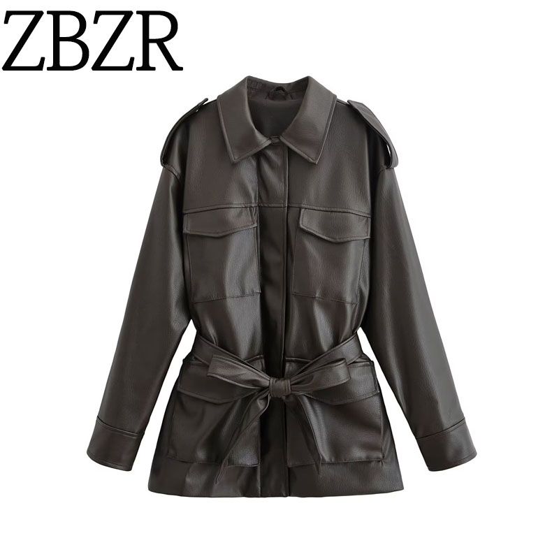 Za New Fall Women's Clothing 2025 Fashion Style French Fashion All-Match Loose Fitting Pocket Decoration Imitation Leather Jacket Outwear
