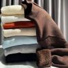 White Knitted Fleece Lined Half High Collar Sweater Women's Fashion Autumn Winter Inner Wear Base Shirt Integrated Fleece Top