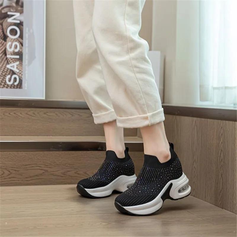 8CM Hidden Heels Platform Sneakers Women Breathable Air Mesh Wedge Sock Shoes Woman  Spring Casual Shoes  De Mujer