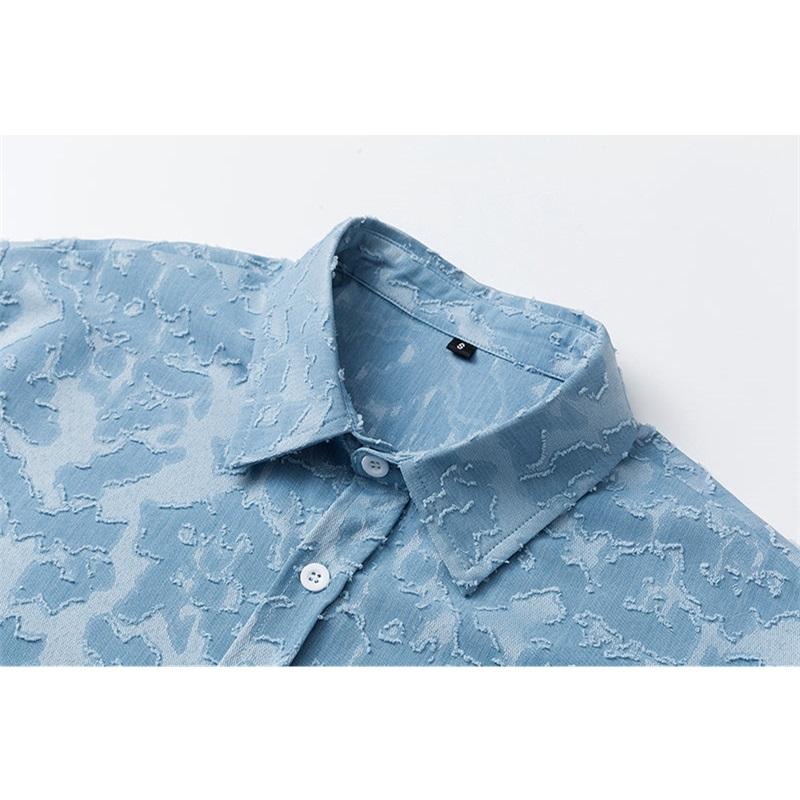 Nuova Camicia Estiva Casual da Uomo a Maniche Corte Vintage Usurata Tinta Unita Stampa Hawaiana Top da Spiaggia Blusa alla Moda