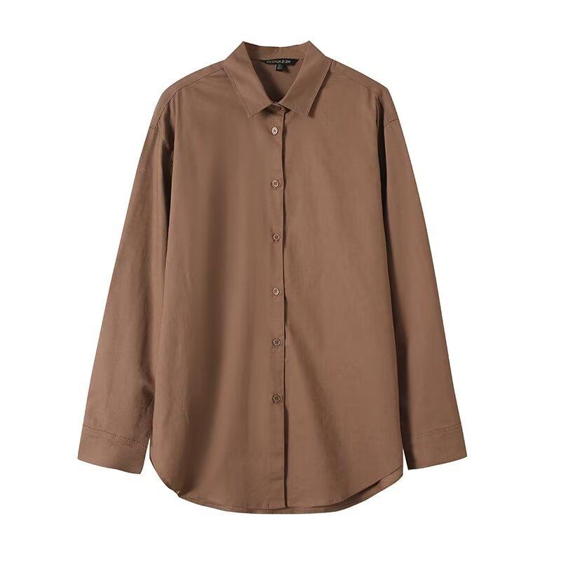 European and American Style, New Women's Clothing, Urban Commuter Style Linen Minimalist Lapel Long-sleeved Shirt
